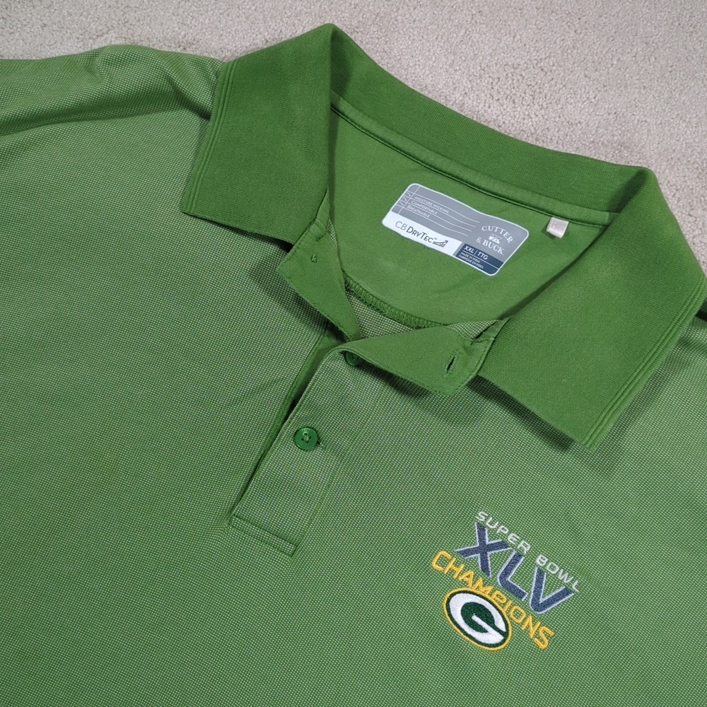Pima Cotton Green Bay Packers Super Bowl Polo Shirt Cutter Buck Green Men XXL 2X